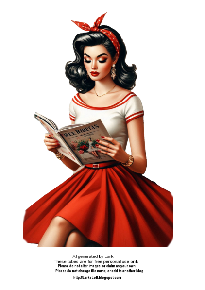 Lady red dress reading a magazine